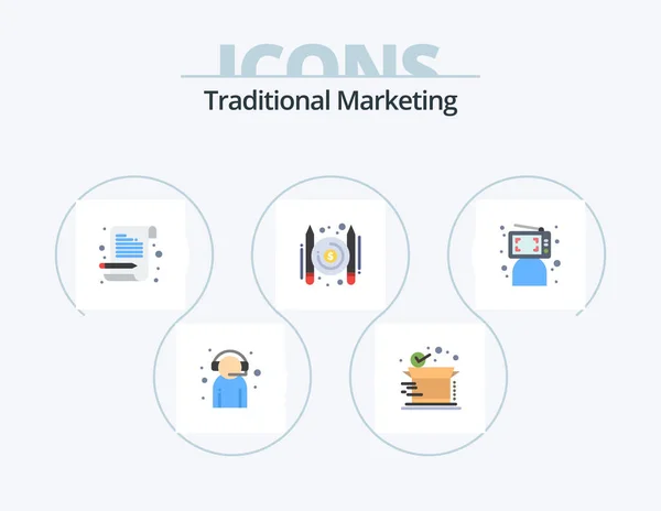 Traditional Marketing Flat Icon Pack Icon Design Blogger Pay Shipping — Stok Vektör