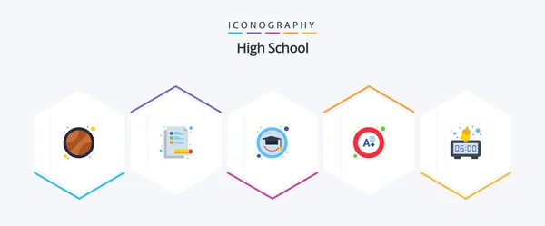 High School Flat Icon Pack Including Graduation Cap Morning Alarm — 图库矢量图片