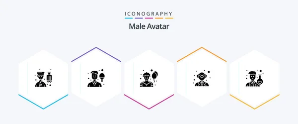 Male Avatar Glyph Icon Pack Including Avatar Science Sport Professor — Vetor de Stock