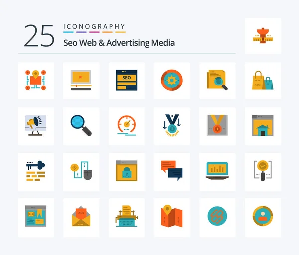 Seo Web Advertising Media Flat Color Icon Pack Including Settings — Image vectorielle