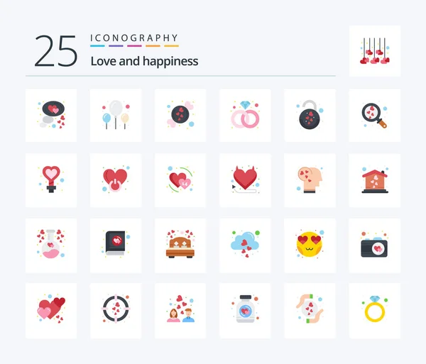 Love Flat Color Icon Pack Including Heart Lock Love Heart — Vector de stock