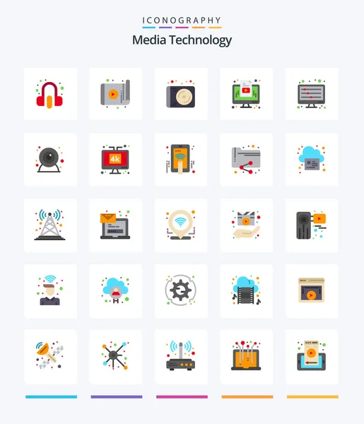 Creative Media Technology Flat Icon Pack Equalizer Media App Marketing — Vettoriale Stock