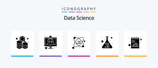 Data Science Glyph Icon Pack Including Analytics Programming Start Code — Stockový vektor
