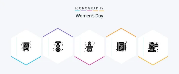 Womens Day Glyph Icon Pack Including Learning Profile Day Book — Vector de stock