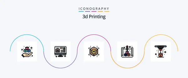 Printing Line Filled Flat Icon Pack Including Modeling Webd Print — 图库矢量图片