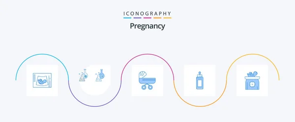 Pregnancy Blue Icon Pack Including Bottle Tube Stroller Kids — Stock Vector