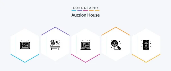 Auction Glyph Icon Pack Including Online Sale Search Job Market — Stock vektor
