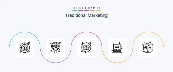 Traditional Marketing Line Icon Pack Including Insurance Container Relation Box — Stockvektor