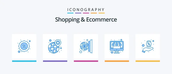 Shopping Ecommerce Blue Icon Pack Including Discount Store World Shop — Archivo Imágenes Vectoriales