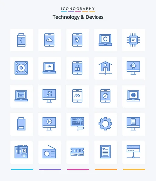 Creative Devices Blue Icon Pack Gadgets Processor Mobile Devices Chip — Vector de stock