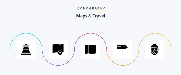 Maps Travel Glyph Icon Pack Including Direction Porthole — Stok Vektör