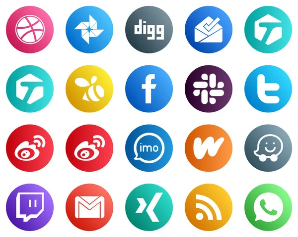 Elegant Social Media Icons Audio China Weibo Icons Fully Customizable — Image vectorielle