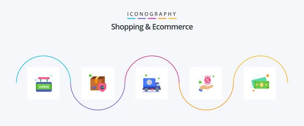 Shopping Ecommerce Flat Icon Pack Including Cash Percentage Delivery Offer — Image vectorielle