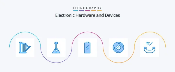 Devices Blue Icon Pack Including Vinyl Album Music Electricity Charging — Stockvector