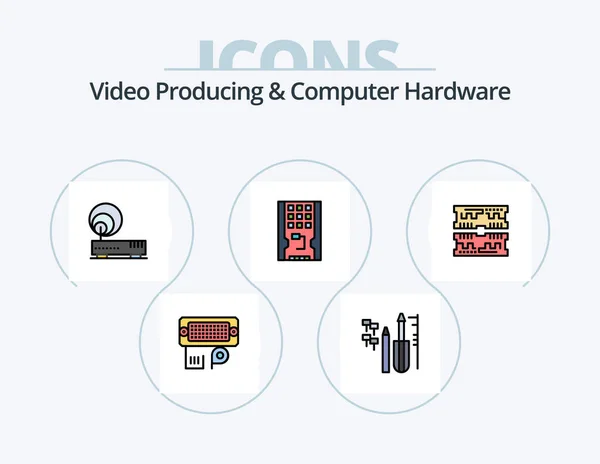 Video Producing Computer Hardware Line Filled Icon Pack Icon Design — Stok Vektör