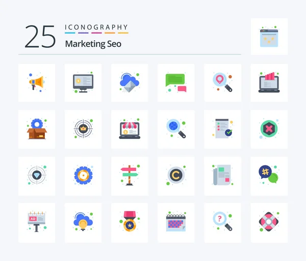 Marketing Seo Flat Color Icon Pack Including Location Message Analysis — Vettoriale Stock
