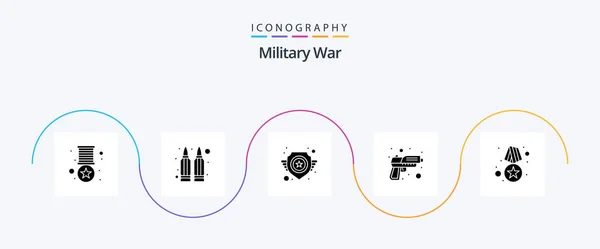 Military War Glyph Icon Pack Including Badge Weapon Army Revolver — Archivo Imágenes Vectoriales