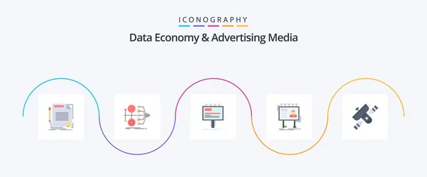 Data Economy Advertising Media Flat Icon Pack Including Billboard Advertisement — Vetor de Stock