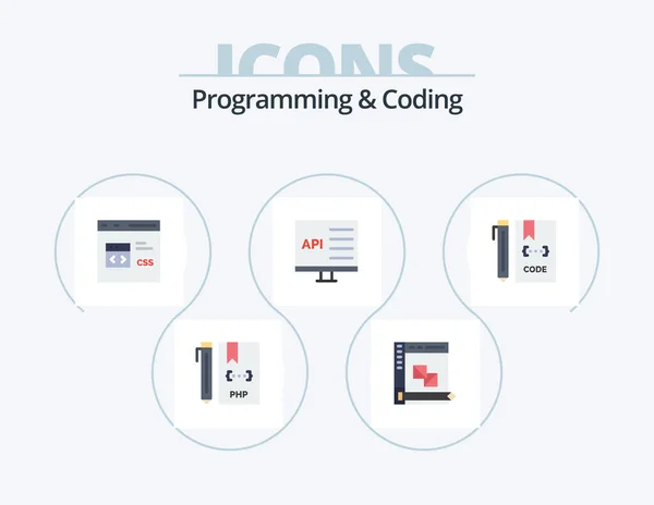 Programming Coding Flat Icon Pack Icon Design Computer App Panel — Wektor stockowy