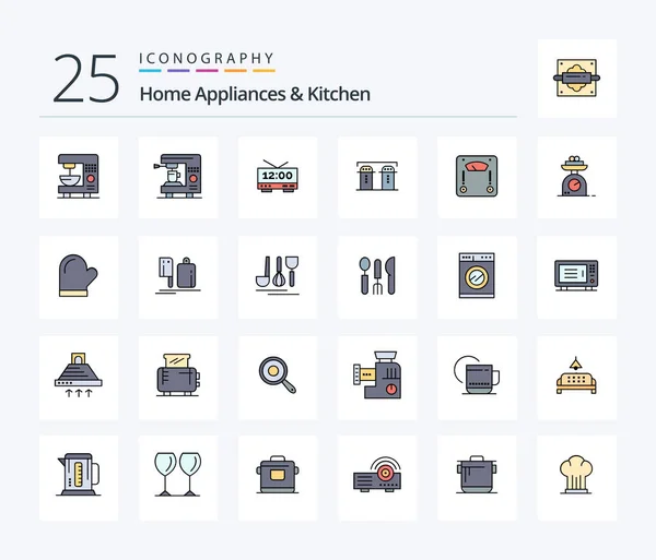 Home Appliances Kitchen Line Filled Icon Pack Including Potholder Weight — 图库矢量图片