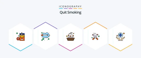Quit Smoking Filledline Icon Pack Including Hands Smoking Thinking Cigarette — Vector de stock