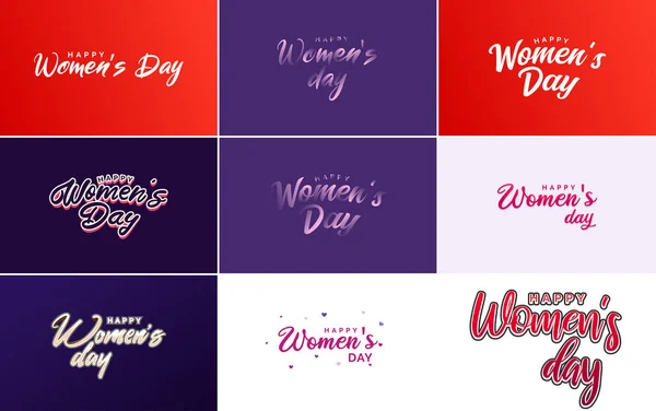 Happy Women Day Greeting Card Template Hand Lettering Text Design — Stock Vector