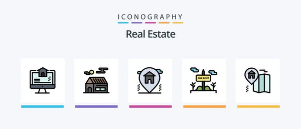 Real Estate Line Filled Icon Pack Including Location Building Real — Vector de stock