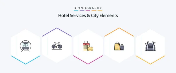 Hotel Services City Elements Filledline Icon Pack Including Elevator Shop — Διανυσματικό Αρχείο