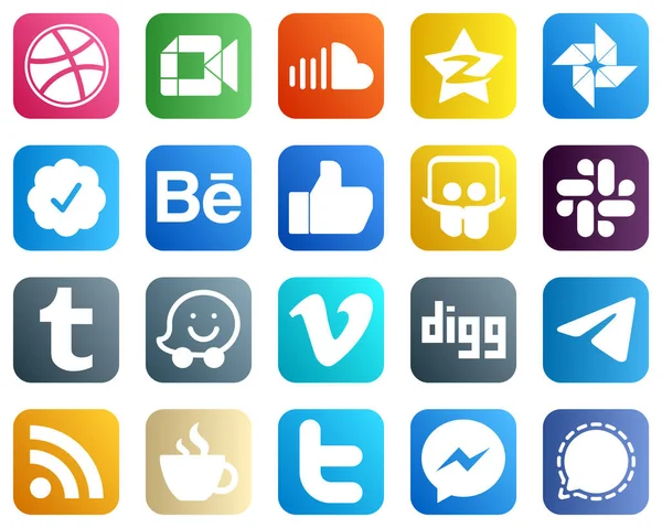 High Resolution Social Media Icons Tumblr Slideshare Tencent Facebook Behance — Stok Vektör