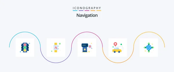 Navigation Flat Icon Pack Including Direction Pin Watch Location Search — Vettoriale Stock