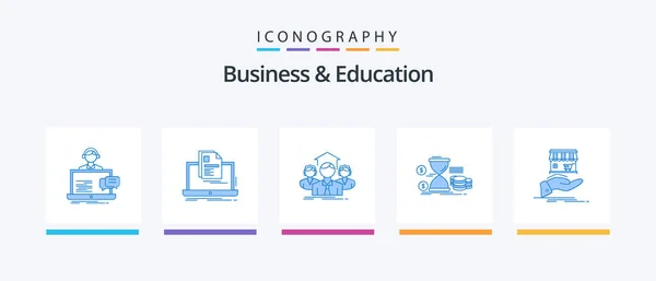Business Education Blue Icon Pack Including Money Hourglass Print Meeting — Archivo Imágenes Vectoriales