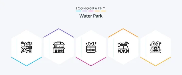 Water Park Line Icon Pack Including Water Park Romance Fountain — Stockvektor