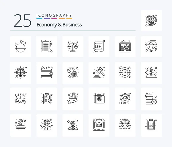 Economy Business Line Icon Pack Including Seo Bank Justice Safe — Stockvector