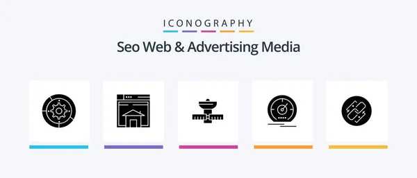 Seo Web Advertising Media Glyph Icon Pack Including Dashboard Space — Διανυσματικό Αρχείο