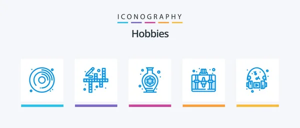 Hobbies Blue Icon Pack Including Headphone Hobbies Vase Hobby Bag — Stock Vector
