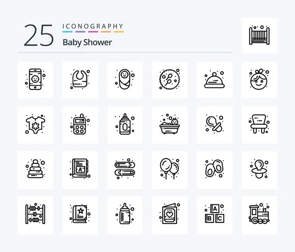 ベビーシャワー25ラインアイコンパック赤ちゃんを含む 帽子だ 子供たち 赤ん坊 — ストックベクタ