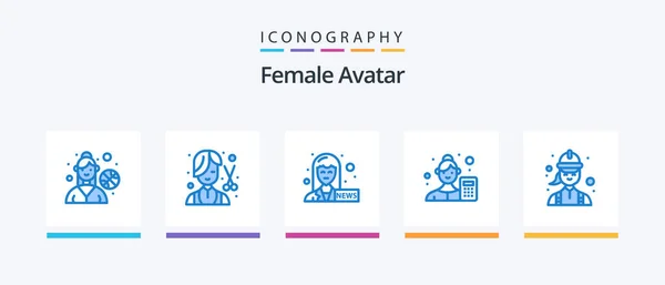 Female Avatar Blue Icon Pack Including Electrician Data Scientist Female — Stockvector