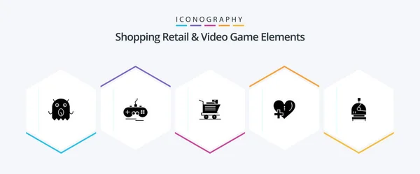 Shoping Retail Video Game Elements Glyph Icon Pack Including Helmet — Stockový vektor