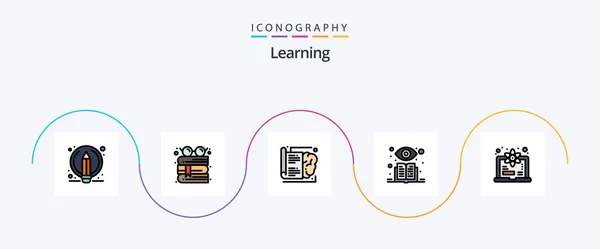 Learning Line Filled Flat Icon Pack Including Learn Computer Book — Archivo Imágenes Vectoriales