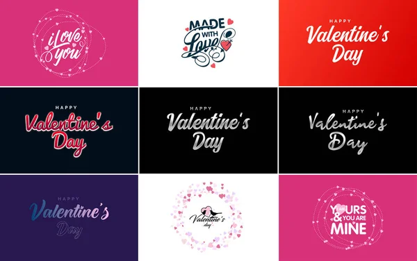 Happy Valentine Day Greeting Card Template Romantic Theme Red Pink — Διανυσματικό Αρχείο