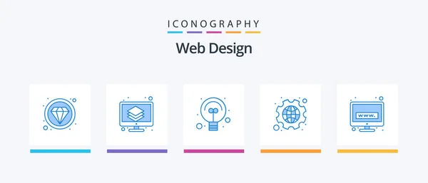 Веб Дизайн Blue Icon Pack Including Www Электронные Дизайн Настройки — стоковый вектор