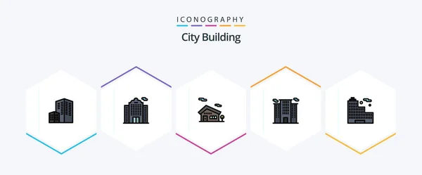 City Building Filledline Icon Pack Including Office House City Work — Archivo Imágenes Vectoriales