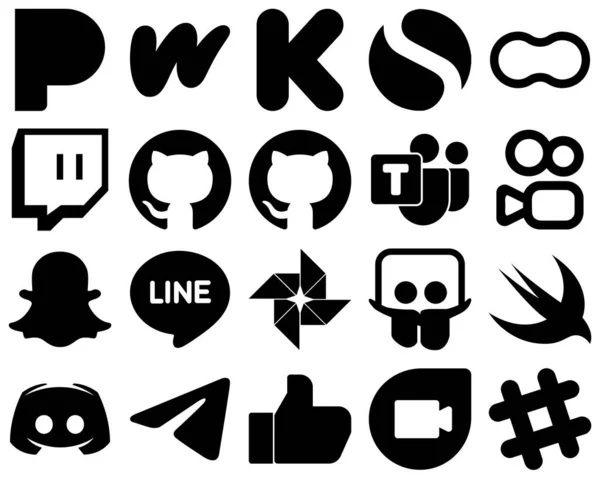 Modern Black Solid Glyph Icons Slideshare Line Women Snapchat Icons — Wektor stockowy