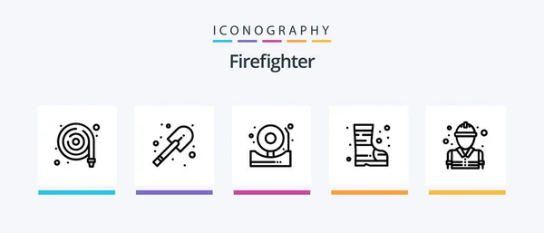 Firefighter Line Icon Pack Including Fire Sign Fire Road Block — Stock vektor