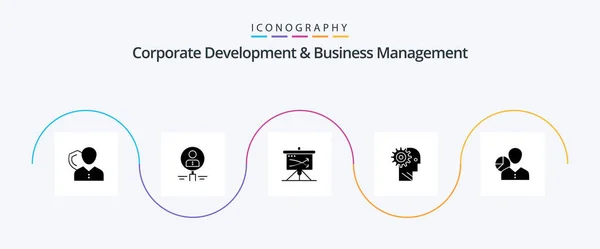Corporate Development Business Management Glyph Icon Pack Including Plan Strategic — Stok Vektör