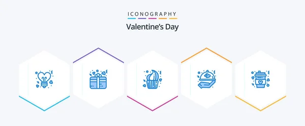 Valentines Day Blue Icon Pack Including Coffee Valentine Bakery Love — Stockvektor