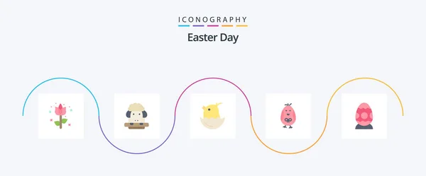 Easter Flat Icon Pack Including Egg Chicken Easter Egg Decoration — Vetor de Stock