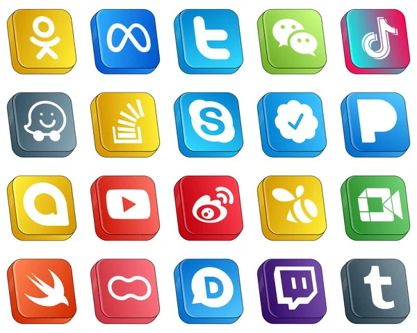 Isometric Icons Top Social Media Platforms Skype Stock Douyin Question — Stok Vektör
