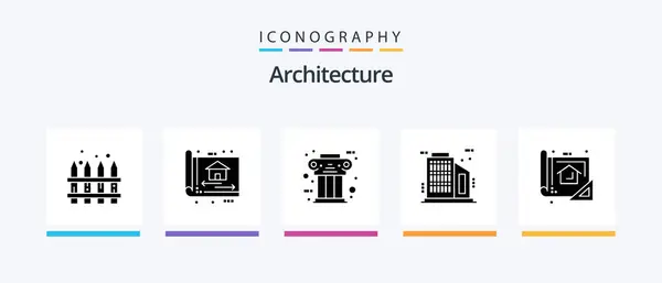 Architecture Glyph Icon Pack Including Plan Company Design Building Column — Stock Vector