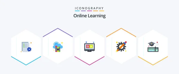 Online Learning Flat Icon Pack Including Graduation Learning Apps Answers — Wektor stockowy